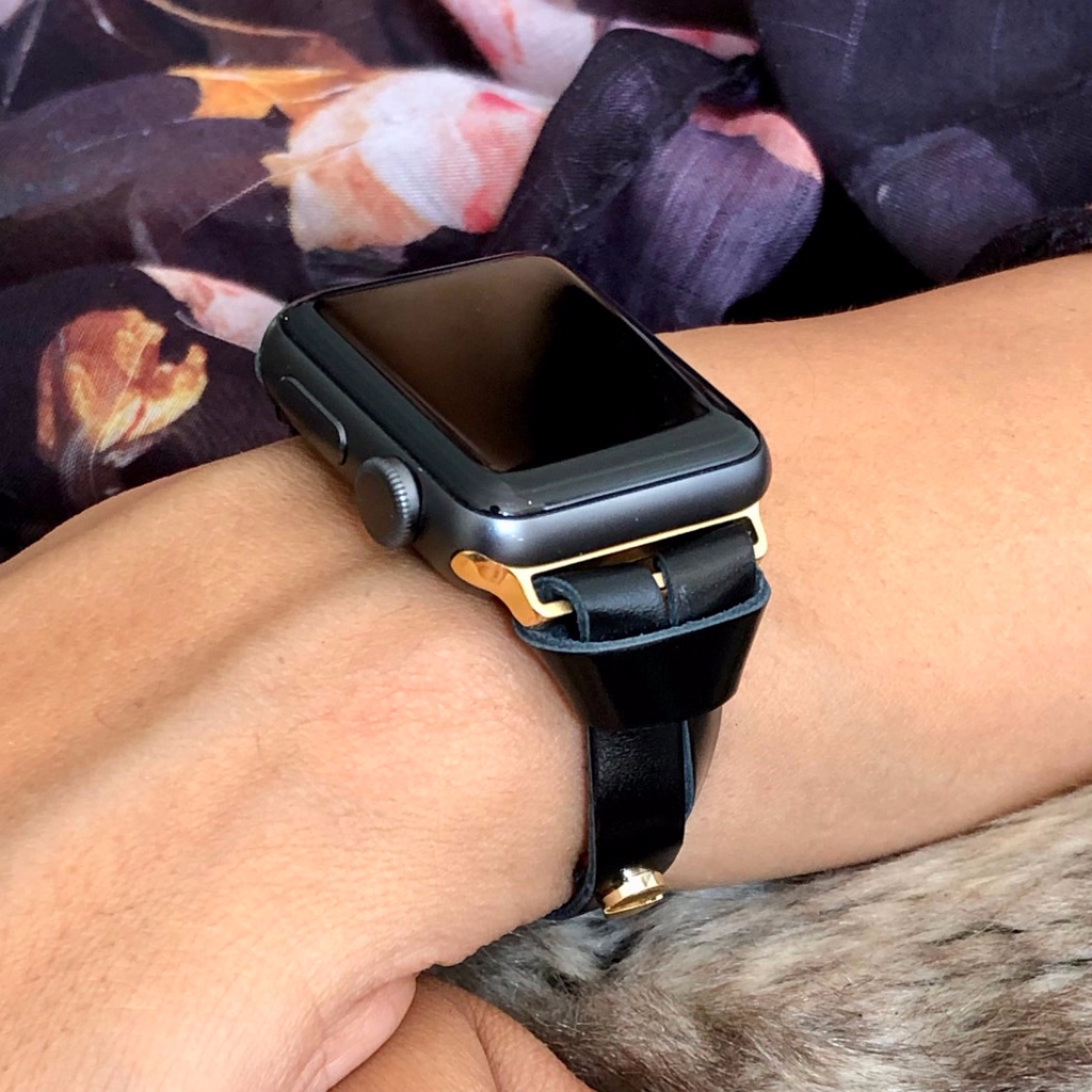 Slim Black Italian Strap Gold Iwatch Leather Band